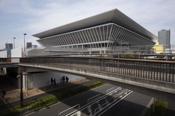 Tokyo Aquatics Centre, where swim trials were being held for Japan&#039;s Olympic team, in Tokyo Thursday, April 8, 2021. The aquatics center is also a planned venue for the Tokyo 2020 Olympic and Par ...