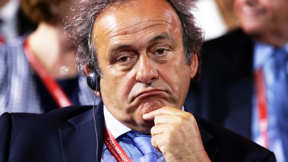 epa07655186 (FILE) - UEFA president Michel Platini attends the Preliminary Draw of the FIFA World Cup 2018 in St.Petersburg, Russia, 25 July 2015 (re-issued 18 June 2019). Former UEFA president Michel ...