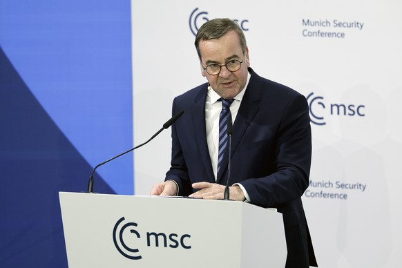 epa11896179 German Defense Minister Boris Pistorius speaks during the 61th Munich Security Conference (MSC), in Munich, Germany, 14 February 2025. High-level international decision-makers will gather  ...