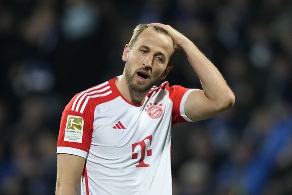 Bayern&#039;s Harry Kane reacts disappointed during the German Bundesliga soccer match between VfL Bochum and FC Bayern Munich in Bochum, Germany, Sunday, Feb. 18, 2024. Bochum defeated Bayern with 3- ...