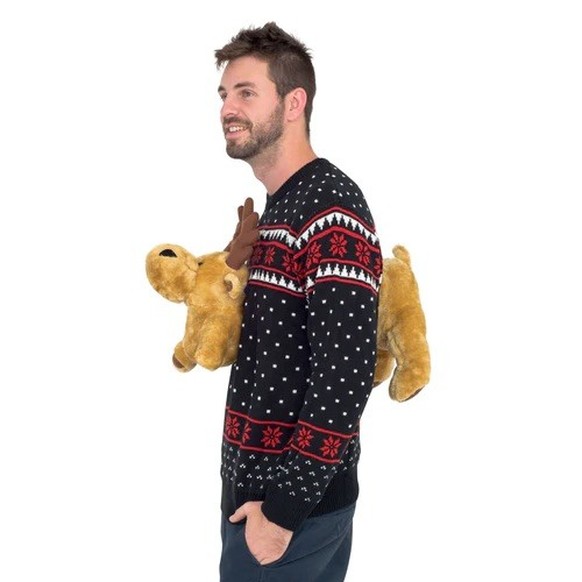 ugly christmas sweaters rentier https://www.uglychristmassweater.com/products/black-3-d-ugly-christmas-sweater-with-stuffed-moose?sscid=c1k7_ezr98