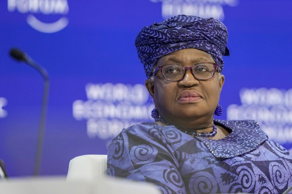 Ngozi Okonjo-Iweala, Director-General of the World Trade Organization takes part in a panel at the Annual Meeting of World Economic Forum in Davos, Switzerland, Wednesday, Jan. 17, 2024. The annual me ...