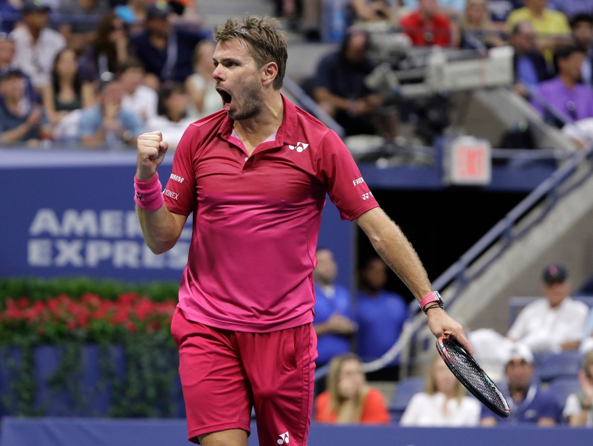 FILE - Stan Wawrinka, of Switzerland, reacts after a point against Novak Djokovic, of Serbia, during the men's singles final of the U.S. Open tennis tournament, on Sept. 11, 2016, in New York. (A ...