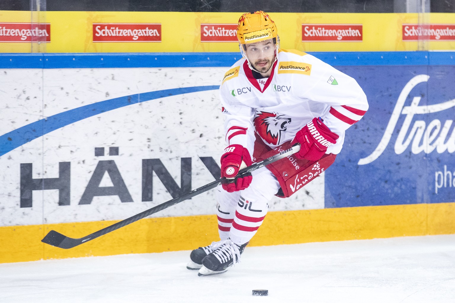 Der Lausanner PostFinance Top Scorer Denis Malgin im Eishockey Spiel der National League zwischen den SC Rapperswil-Jona Lakers und Lausanne HC am Montag, 5. April 2021, in der St. Galler Kantonalbank ...