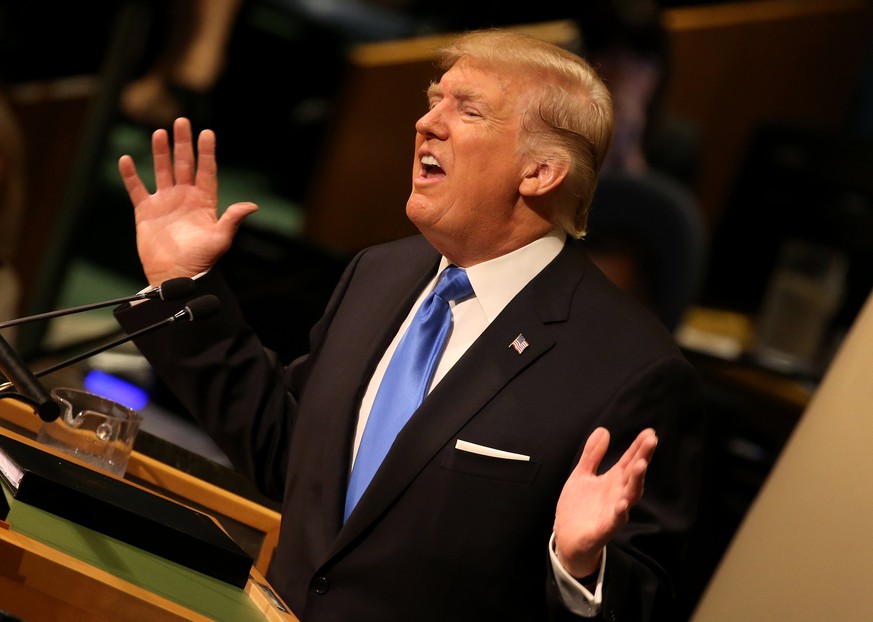 epa06213871 US President Donald J. Trump addresses the audience during the opening of the General Debate of the 72nd United Nations General Assembly at at UN headquarters in New York, New York, USA, 1 ...