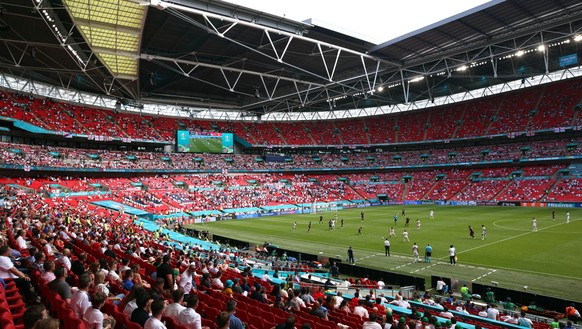 epa09267570 General view of the Wembley stadium during the UEFA EURO 2020 group D preliminary round soccer match between England and Croatia in London, Britain, 13 June 2021. EPA/Catherine Ivill / POO ...