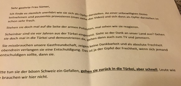 Auszüge aus Briefen, die Sennur Sümer bekommen hat.