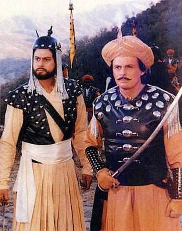 A still from The Sword of Tipu Sultan with Sanjay Khan as Tipu Sultan (right)
By Numero Uno&#039;s The Sword of Tipu Sultan as reproduced here [1], Fair use, https://en.wikipedia.org/w/index.php?curid ...