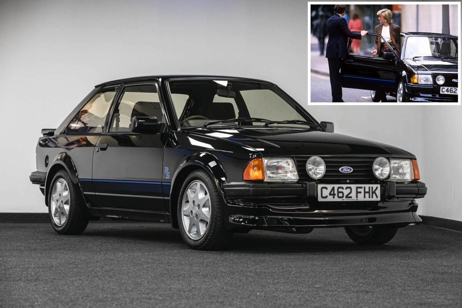 Diana Princess of Wales prinzessin lady Di queen of hearts auto Ford Escort RS Turbo S1 retro 1980er royals https://www.silverstoneauctions.com/sa080-lot-18728-the-diana-princess-of-wales-1985-ford-es ...