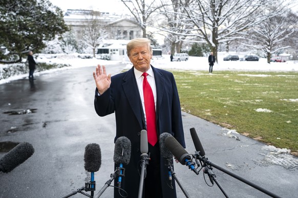 epa07294725 (FILE) US President Donald J. Trump speaks about the Russia investigation and the partial government shutdown as he departs the White House to speak to a Farm Convention in New Orleans, in ...