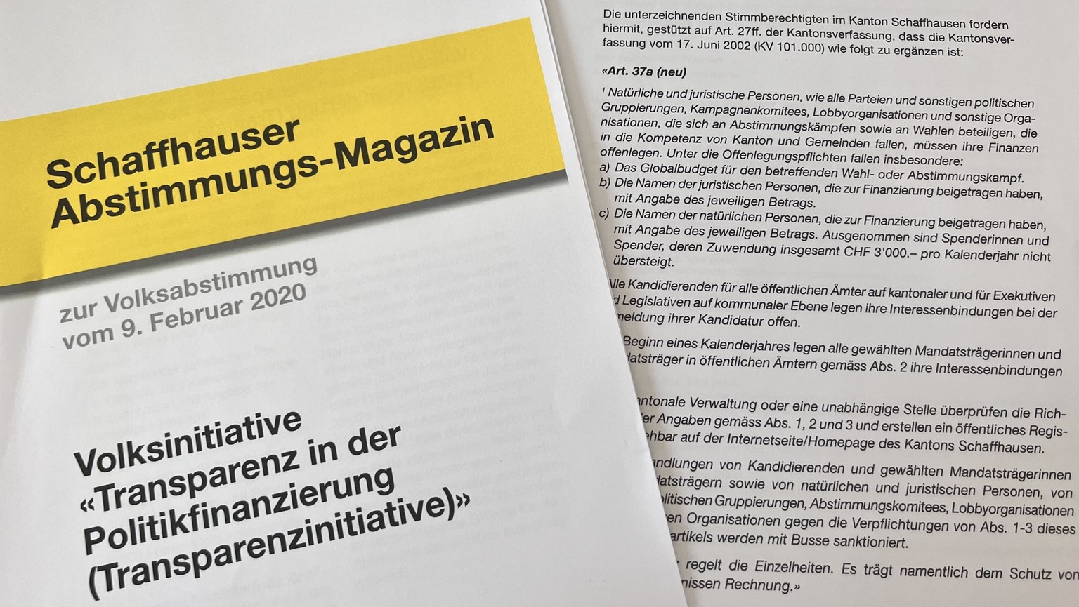 Abstimmung im Kanton Schaffhausen über die Transparenz-Initiative.