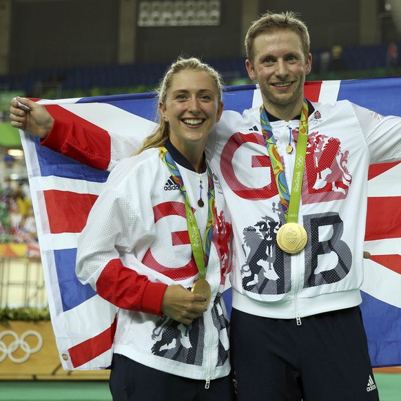 2016 Rio Olympics - Cycling Track - Victory Ceremony - Men&#039;s Keirin Victory Ceremony - Rio Olympic Velodrome - Rio de Janeiro, Brazil - 16/08/2016. Gold medalist Jason Kenny (GBR) of Britain pose ...