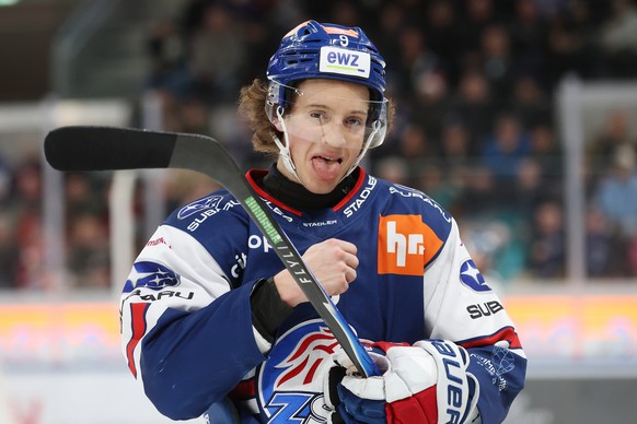 Vinzenz Rohrer (ZSC) reagiert im Eishockeyspiel der National League zwischen den ZSC Lions und dem SC Bern, am Samstag, 17. Januar 2026, in der Swiss Life Arena in Zuerich.(Keystone/Manuel Geisser)
