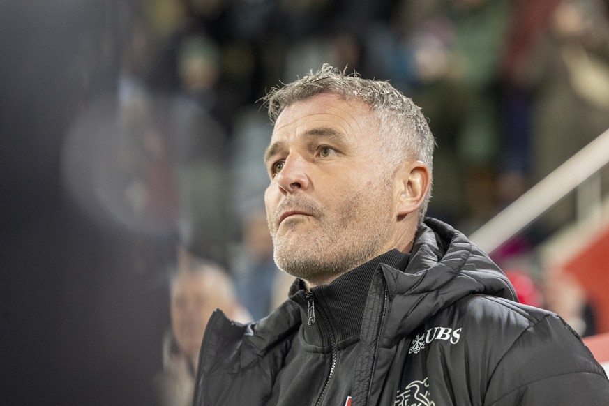 Trainer Alex Frei from Switzerland during the UEFA European Under-21 Championship 2027 Qualifying Group C soccer match between Switzerland and Faroe Islands, at the Stockhorn Arena, in Thun, Switzerla ...