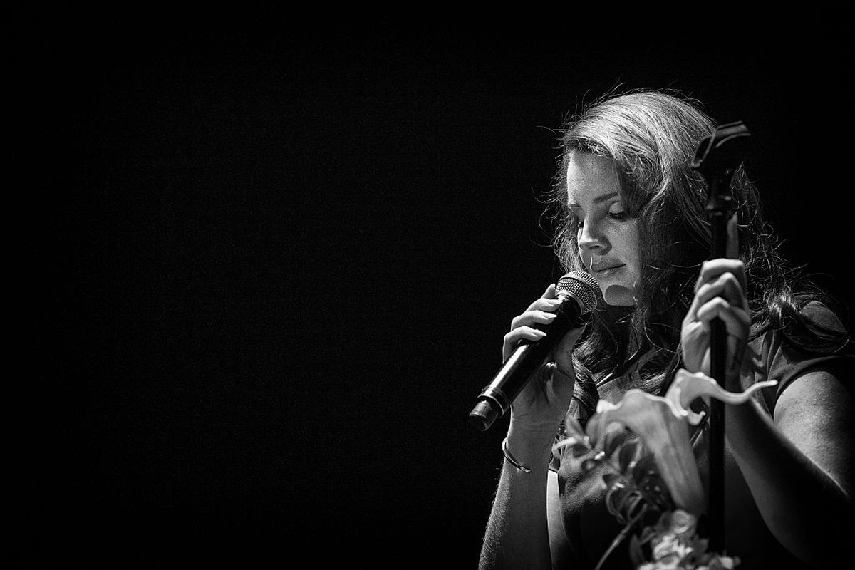 LOS ANGELES, CA - FEBRUARY 09: (EDITORS NOTE: Image has been converted to black and white.) Lana Del Rey attends her "Freak" music video premiere event presented by Vevo at The Wiltern on Fe ...