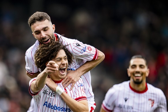 Joie de Franck Surdez (SIO) apres avoir marque le but du 3:0 lors de la rencontre de football de Super League entre FC Sion et FC Lausanne-Sport le dimanche 12 avril 2026 au stade de Tourbillon a Sion ...