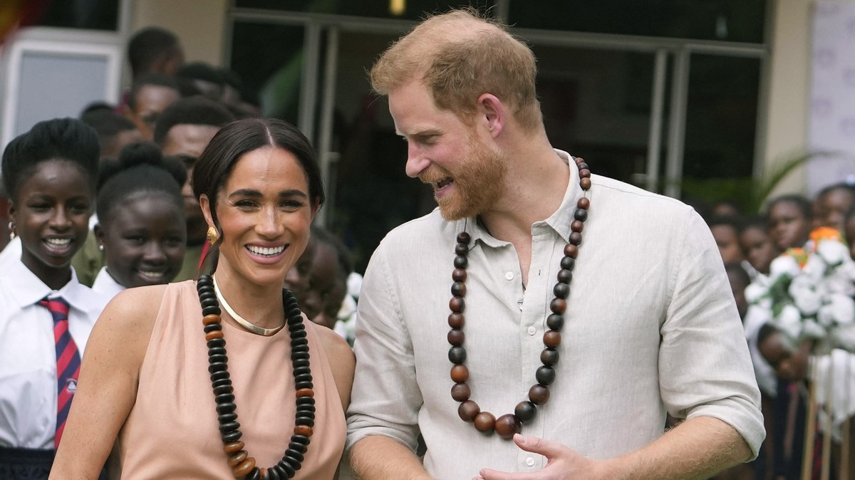 Prince Harry and Meghan visit children at the Lights Academy in Abuja, Nigeria, Friday, May 10, 2024. Prince Harry and his wife Meghan have arrived in Nigeria to champion the Invictus Games, which he  ...