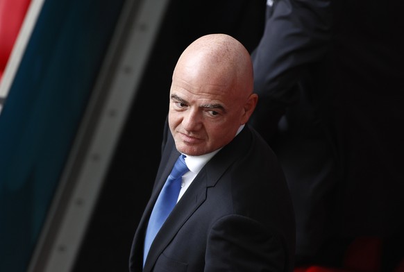 epa09280804 FIFA president Gianni Infantino attends the UEFA EURO 2020 preliminary round group C soccer match between the Netherlands and Austria in Amsterdam, Netherlands, 17 June 2021. EPA/Koen van  ...