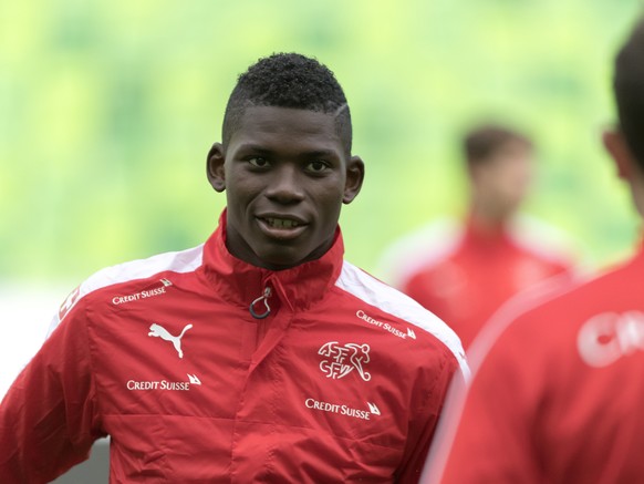 Breel Embolo of Switzerland&#039;s national soccer team during a training session in the Groupama Arena in Budapest, Hungary, on Thursday, October 6, 2016. Switzerland is scheduled to play against Hun ...