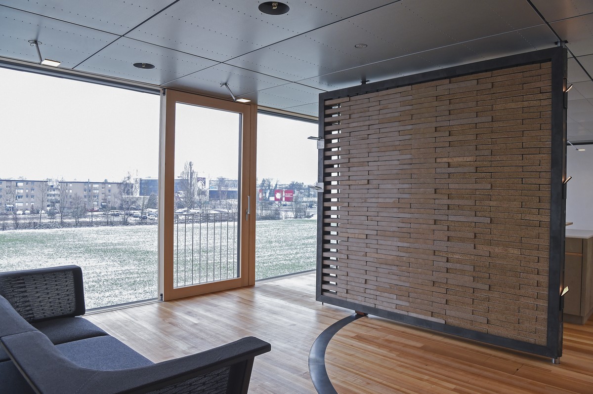 A look into the living room area with flexible wall elements during a media tour at the EMPA, Swiss federal laboratories for materials science and technology, at the "Urban Mining &amp; Recycling ...