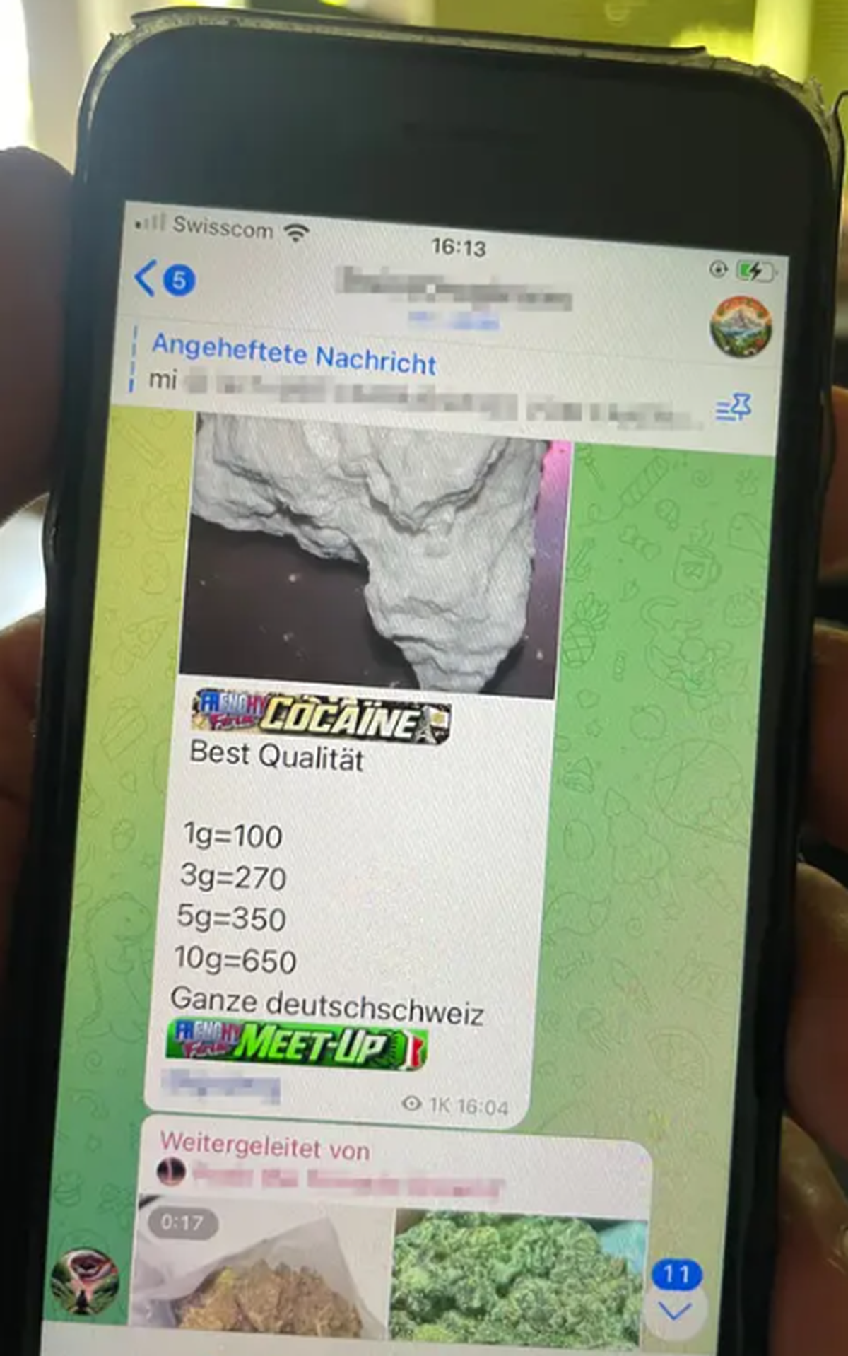 Telegram-Kokainhändler liefert in die «ganze Deutschschweiz». Ein Gramm kostet 100 Franken, 10 Gramm gibts für 650.