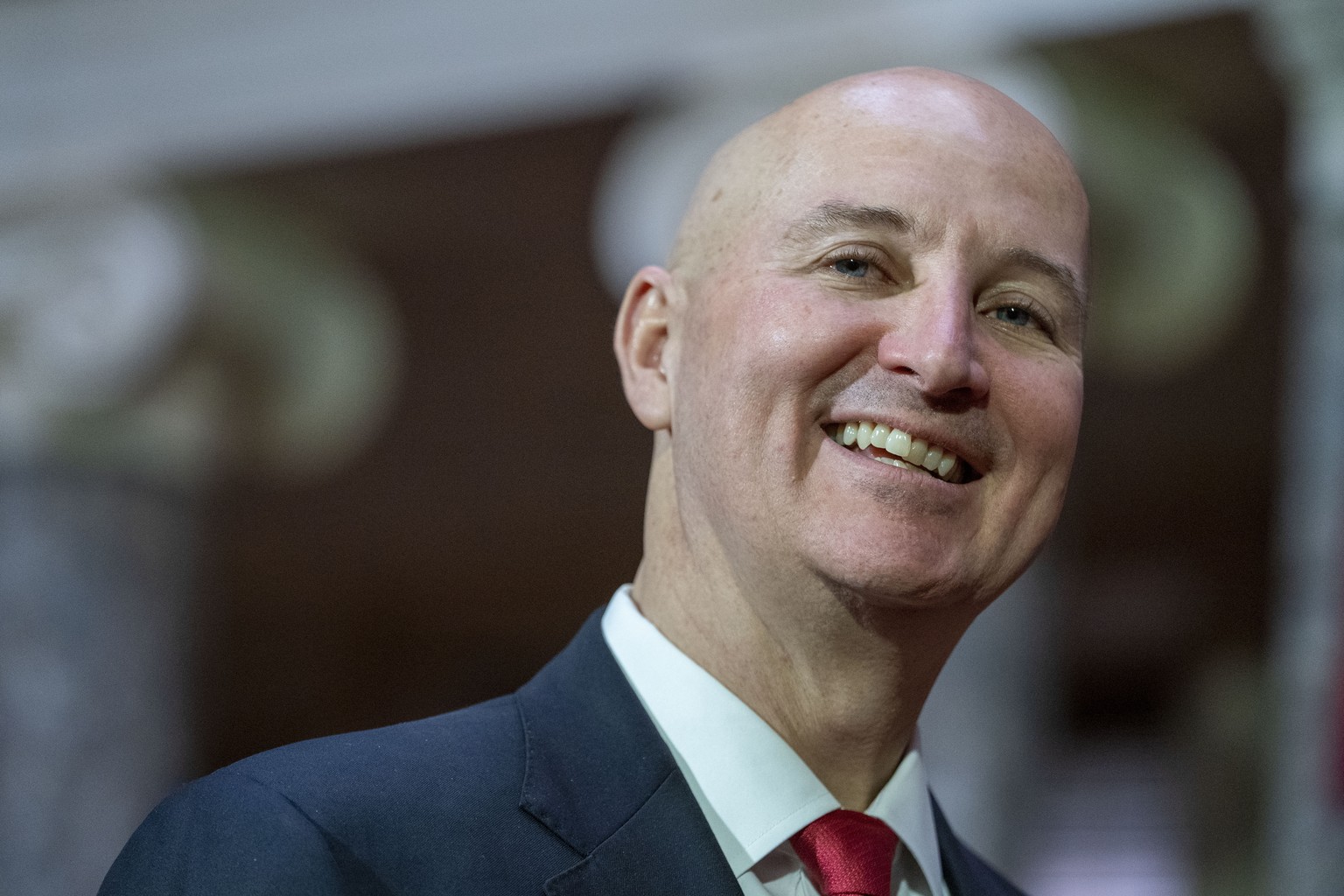 Sen. Pete Ricketts, R-Neb., smiles as Vice President Kamala Harris arrives, Monday, Jan. 23, 2023, for his ceremonial swearing-in on Capitol Hill in Washington. (AP Photo/Jacquelyn Martin)
Pete Ricket ...