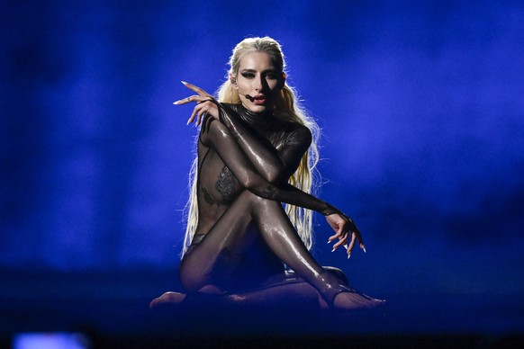 epa11331450 Raiven representing Slovenia with the song Veronika performs on stage during the first dress rehearsal before the final of the 68th edition of the Eurovision Song Contest (ESC) at Malmo Ar ...