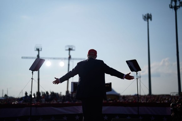 BUTLER, PENNSYLVANIA - July 13: Republican presidential candidate former President Donald Trump speaks during a campaign rally in Butler, Pa on Saturday, July 13, 2024. Trump ducked and was taken offs ...