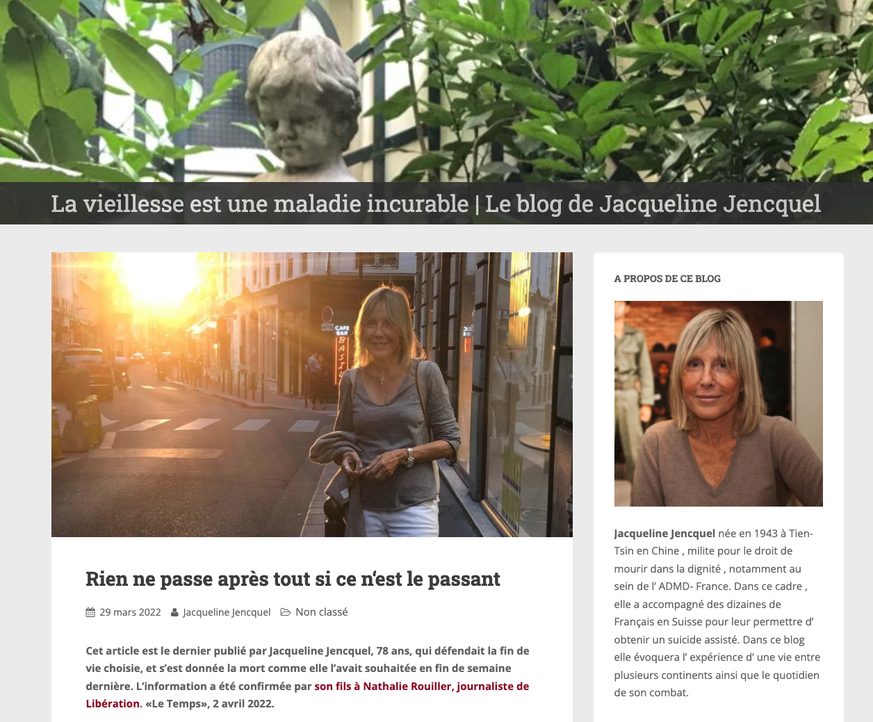 Jacqueline Jencquel schrieb einen Blog für die Westschweizer Zeitung «Le Temps».