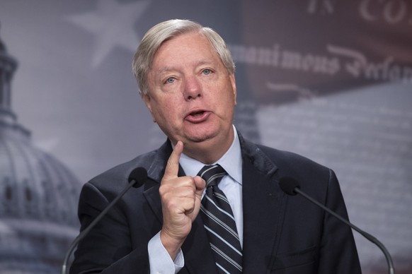 epa10526769 Republican Senator from South Carolina Lindsey Graham attends a press conference to discuss the implementation of 'Respect for the Second Amendment Act' on Capitol Hill in Washington...