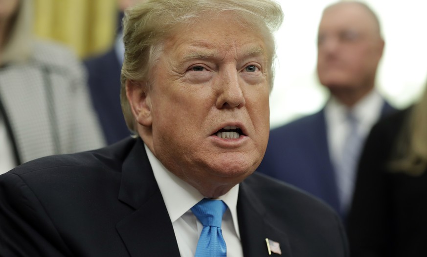 FILE - In this Feb. 19, 2019 file photo, President Donald Trump speaks during a signing ceremony for &quot;Space Policy Directive 4&quot; in the Oval Office of the White House in Washington. The Penta ...