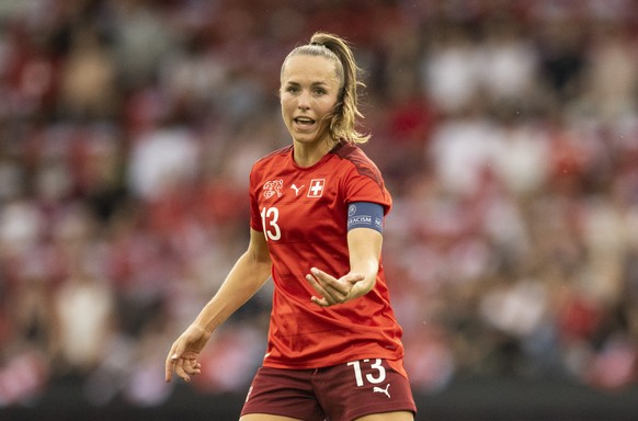 Swiss&#039; Lia Waelti reacts during an international friendly test match between the national soccer team of Switzerland and England, at the Letzigrund stadium in Zurich, Switzerland, Thursday, June  ...