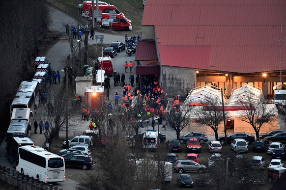 SEYNE, FRANCE - MARCH 26: Coaches believed to be carrying family members of the victims of flight 4U 9525 arrive on March 26, 2015 in Seyne, France. Germanwings flight 4U 9525 from Barcelona to Duesse ...