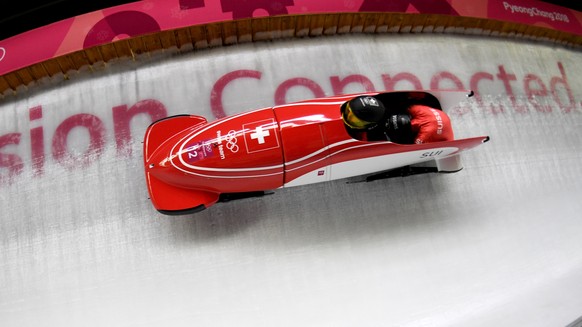 epa06546101 Sabina Hafner and Rahel Rebsamen of Switzerland in action during the Women&#039;s Bobsleigh competition at the Olympic Sliding Centre during the PyeongChang 2018 Olympic Games, South Korea ...