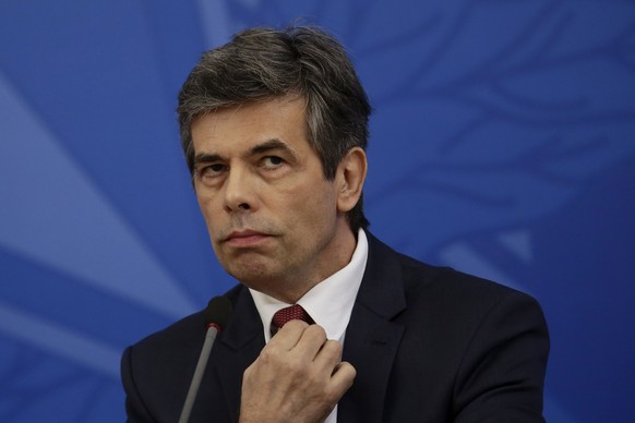 Brazil&#039;s new Health Minister Nelson Teich listens to a question during his first press conference amid the new coronavirus pandemic, at the Planalto Presidential Palace, in Brasilia, Brazil, Wedn ...