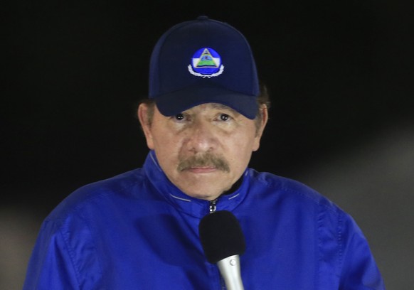 FILE - In this March 21, 2019 file photo, Nicaragua&#039;s President Daniel Ortega speaks during the inauguration ceremony of a highway overpass in Managua, Nicaragua. The U.S. State Department said T ...