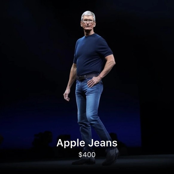 Fake-Apple-Produkt, mit falschem Tim Cook, KI-generiert. (Juni 2023)