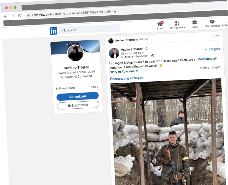 «Stefano Trojani gefällt das»: Ein ukrainischer Unternehmer postete, er habe den Laptop gegen ein AK-47-Sturmgewehr getauscht, um die russischen Aggressoren zurückzuschlagen.