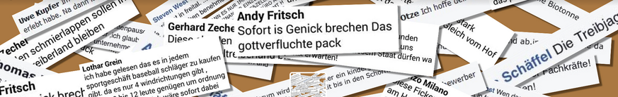 Hetzkommentare gegen Flüchtlinge werden zum Beispiel auf dem Blog Perlen aus Freital gesammelt und veröffentlicht.