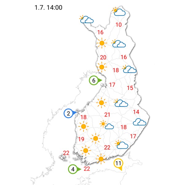 Wetter Finnland 1. Juli 2025