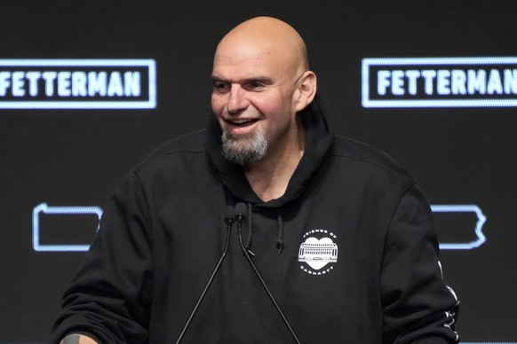 Pennsylvania Lt. Gov. John Fetterman, Democratic candidate for U.S. Senate from Pennsylvania, addresses supporters at an election night party in Pittsburgh, Wednesday, Nov. 9, 2022. (AP Photo/Gene J.  ...