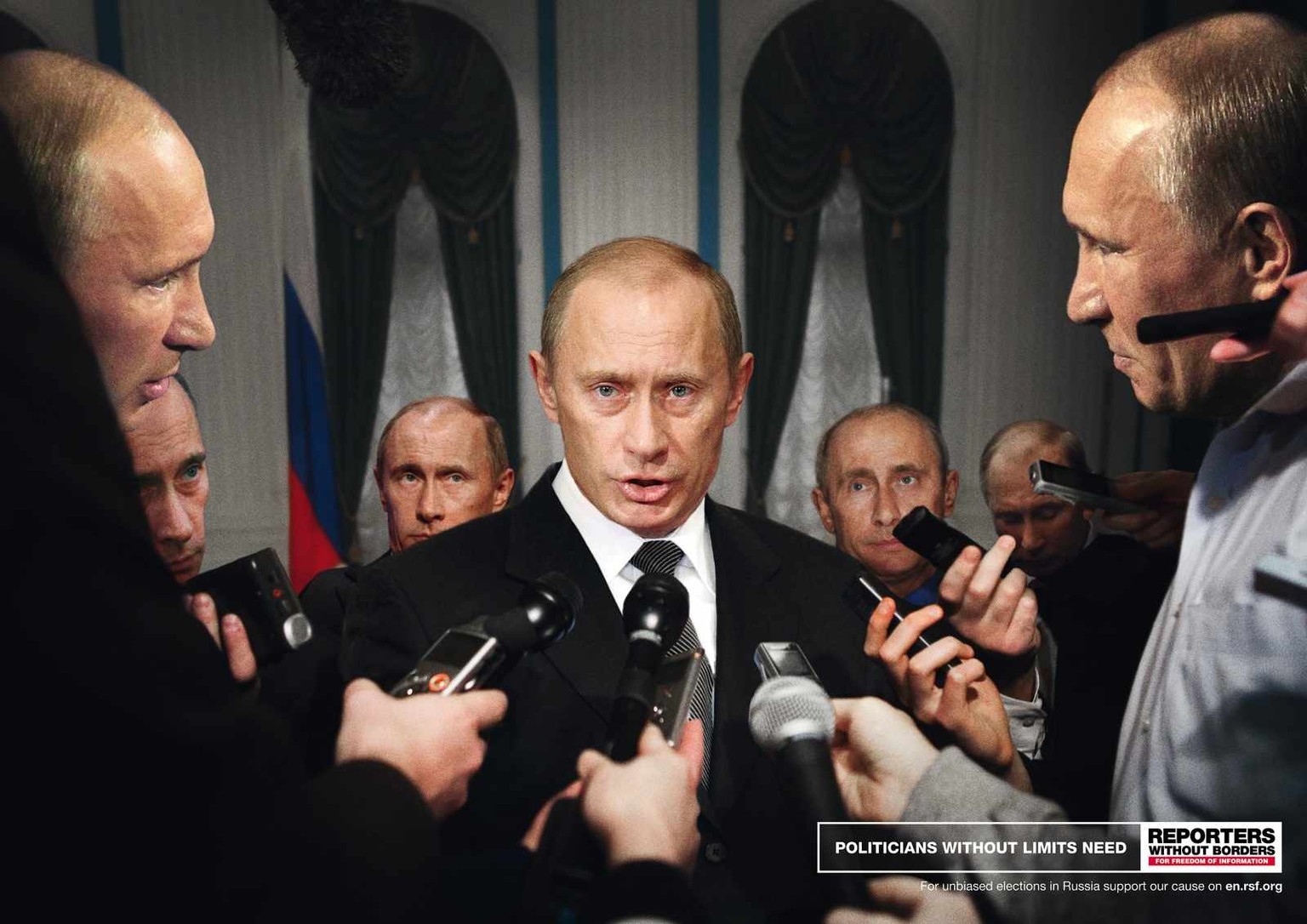«Politiker ohne Grenzen brauchen Reporter ohne Grenzen. Für unverfälschte Wahlen in Russland.»&nbsp;