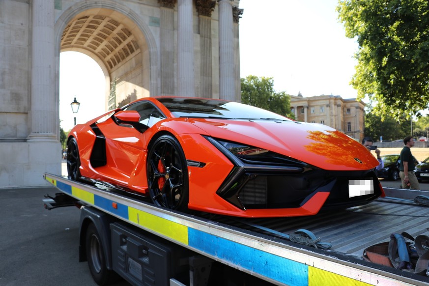 EDITORS NOTE IMAGE PIXELATED AT SOURCE Undated handout photo issued by Metropolitan Police of a seized Lambourghini Revuelto. Officers from the Metropolitan Police seized 90 vehicles worth more than � ...
