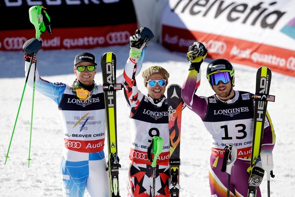 Ligety, Hirscher und Jansrud strahlen um die Wette (v.l.n.r.).