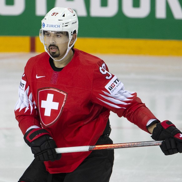 Switzerland&#039;s defender Jonas Siegenthaler skates, during the IIHF 2021 World Championship preliminary round game between Switzerland and Great Britain, at the Olympic Sports Center, in Riga, Latv ...