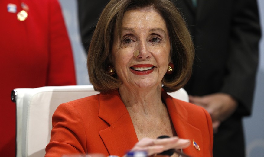 epa08039664 Speaker of the House Nancy Pelosi attends a press conference during the UN Climate Change Conference COP25 in Madrid, Spain, 02 December 2019. The UN Climate Change Conference COP25 runs f ...