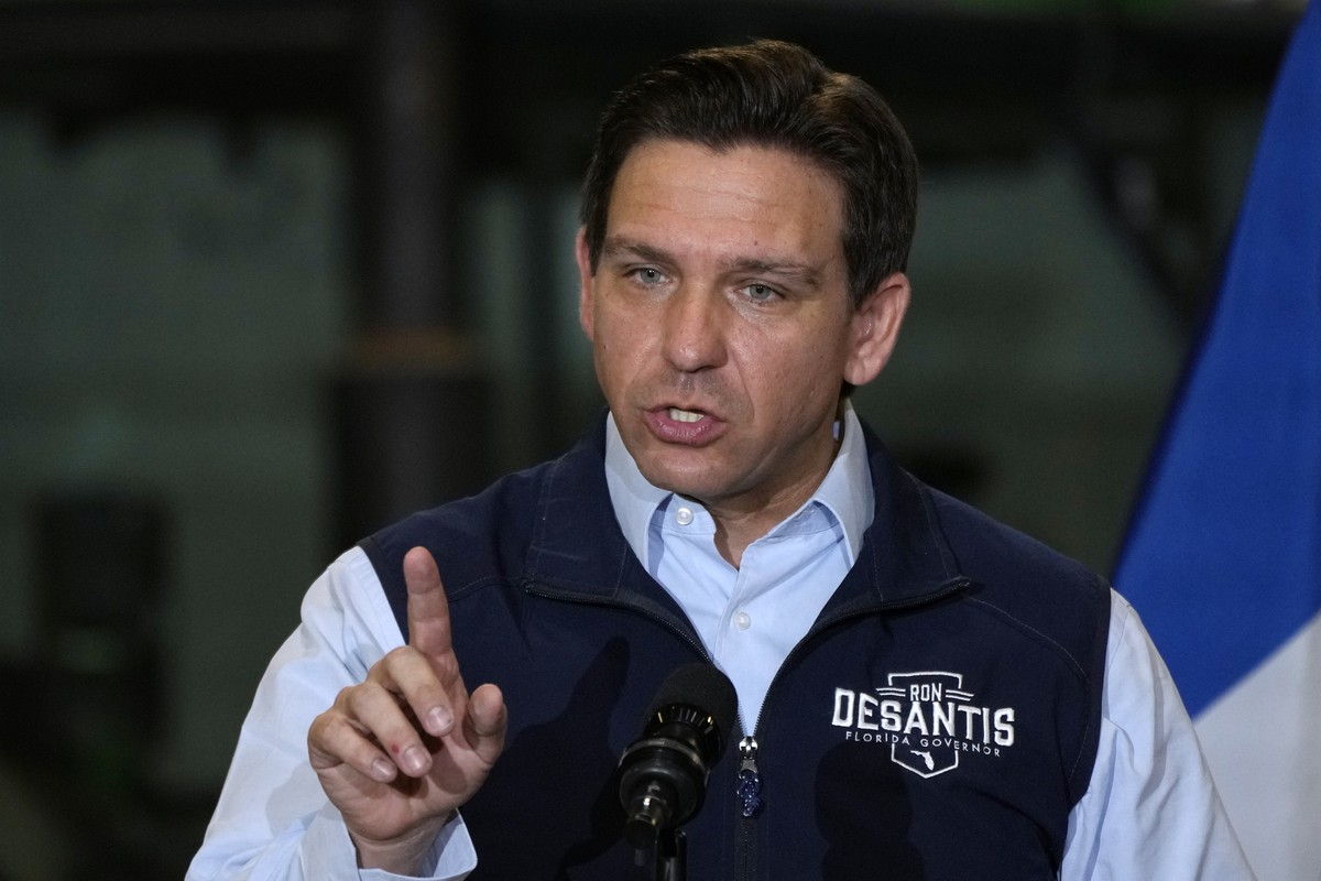 FILE - Republican presidential candidate Florida Gov. Ron DeSantis speaks during a campaign event on May 31, 2023, in Salix, Iowa. Mark Seitz, the Roman Catholic bishop of El Paso, Texas, tells The As ...