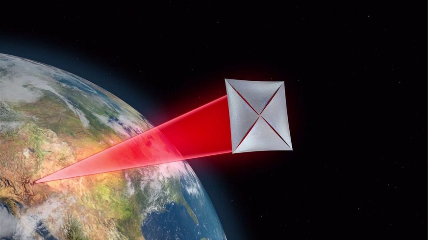 epa05256960 A grab from a computer animated video provided by the Breakthrough Initiatives on 13 April 2016 shows laser beams hitting an ultra-light spacecraft over planet earth. British astrophysicis ...
