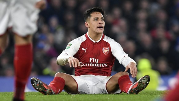 epa06429871 Arsenal&#039;s Alexis Sanchez during the Carabao Cup semi final first leg match between Chelsea and Arsenal at the Stamford Bridge Stadium in London, Britain, 10 January 2018. EPA/WILL OLI ...