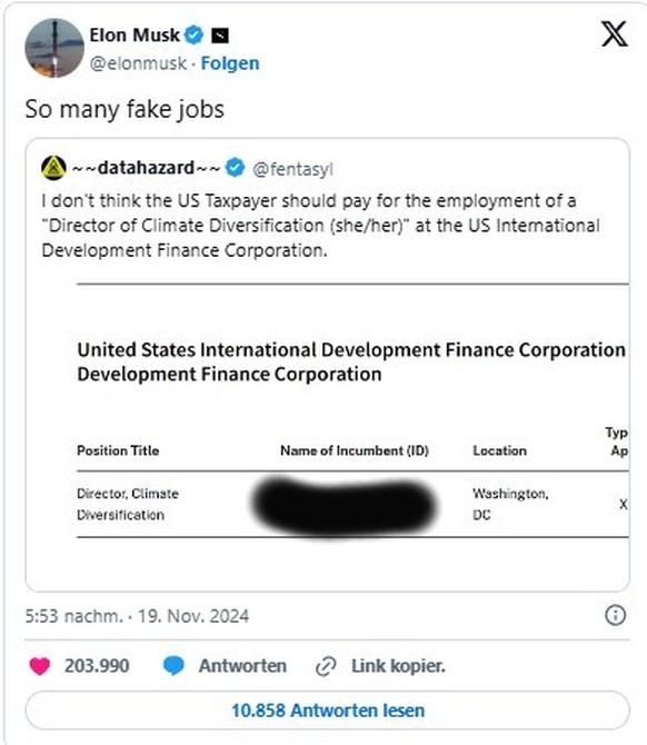 Screenshot von Musks X-Profil, den Klarnamen hat watson unkenntlich gemacht.